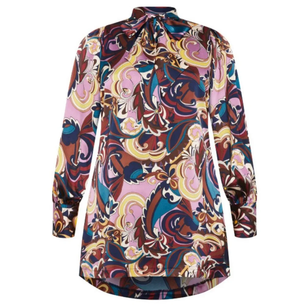 NWT City Chic Retro Long Sleeve Tie Neck Shirt Dress 20